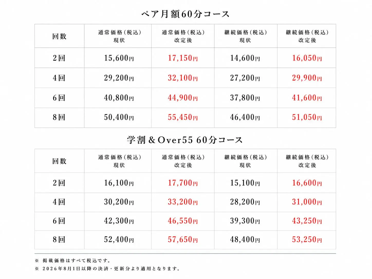 価格改定のお知らせ | 広島のパーソナルジム UMPSY FIT